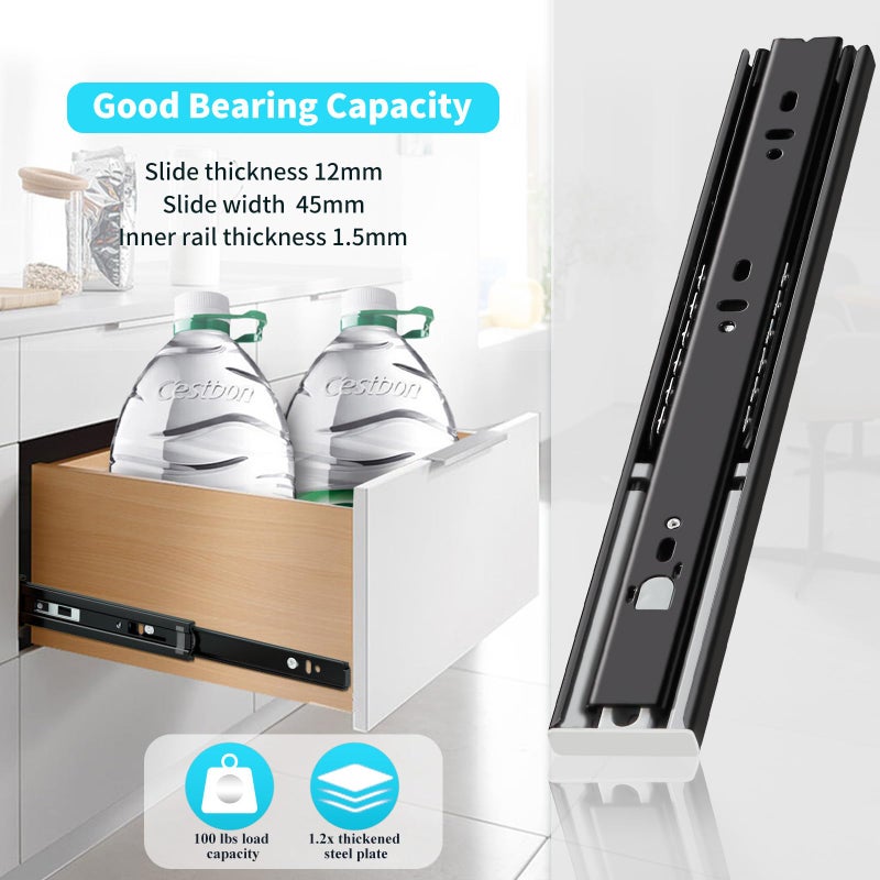 YENUO Push to Open Drawer Slides Full Extension Rail 12 14 16 18 20 22 24 inch handleless Side Mount Dresser Cabinet Bracket Replacement Ball Bearing Tracks kit Guide Runner 100lb 1Pair - Image 5